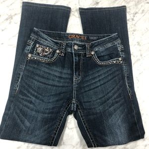 Grace in LA Dark Wash Bling Jeans Size 27